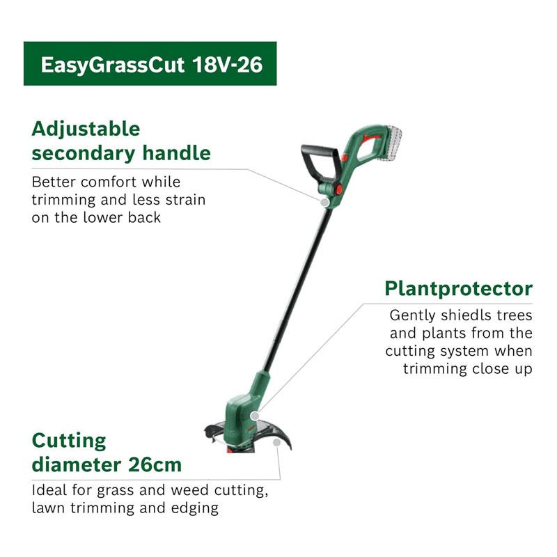 Bosch EasyGrassCut 18V-26 Cordless Grass Trimmer Body Only - Classic Green
