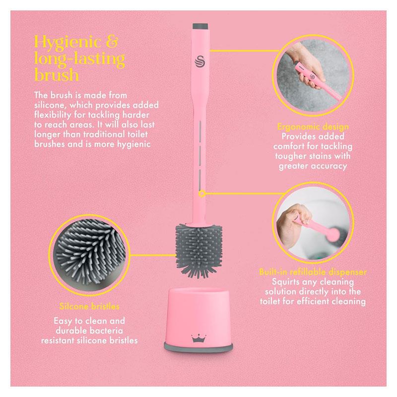 Swan Lynsey's Toilet Brush Refillable Cleaning Solution Dispenser Silicone Anti-Clog Anti-Drip Pink