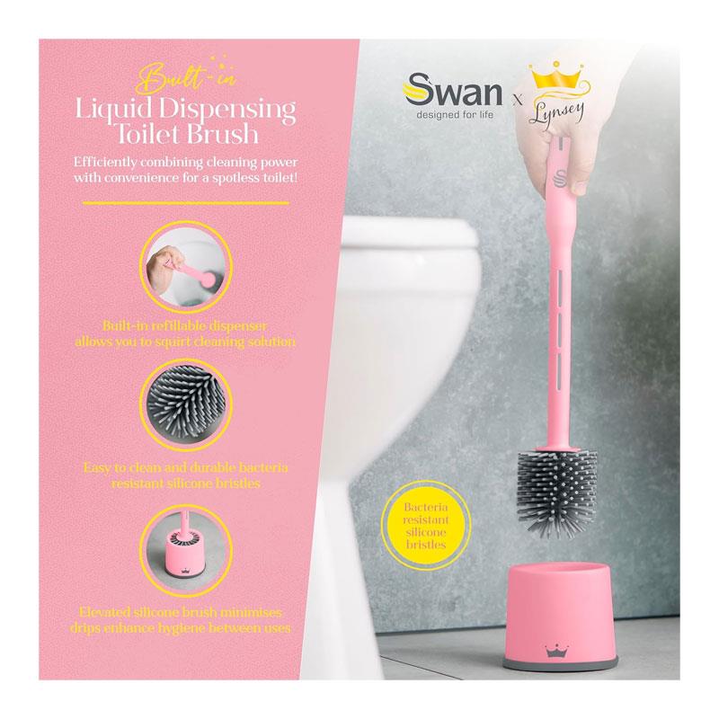 Swan Lynsey's Toilet Brush Refillable Cleaning Solution Dispenser Silicone Anti-Clog Anti-Drip Pink