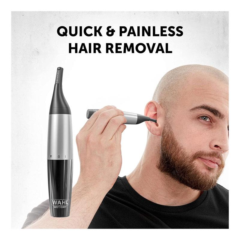 Wahl Precision Ear Nose And Eyebrow Trimmer Vertical Trimming Head Fully Washable 5 Trimming Lengths Silver