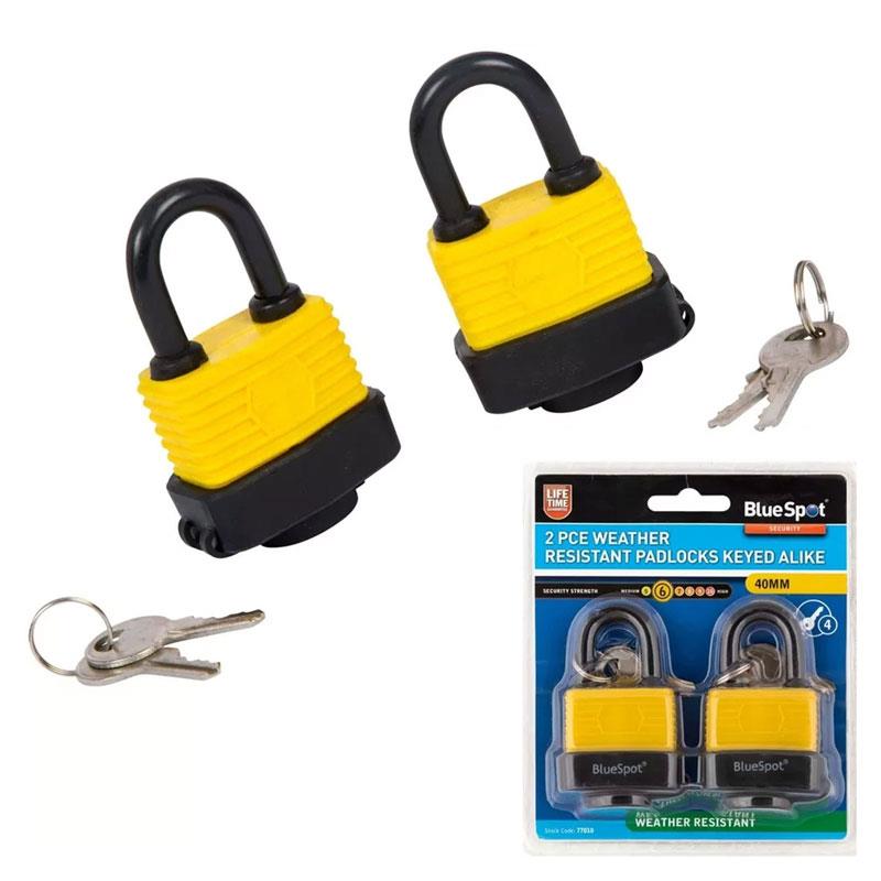 Blue Spot Tools 40mm Weather Resistant Padlocks Keyed Alike 2 Piece Main image