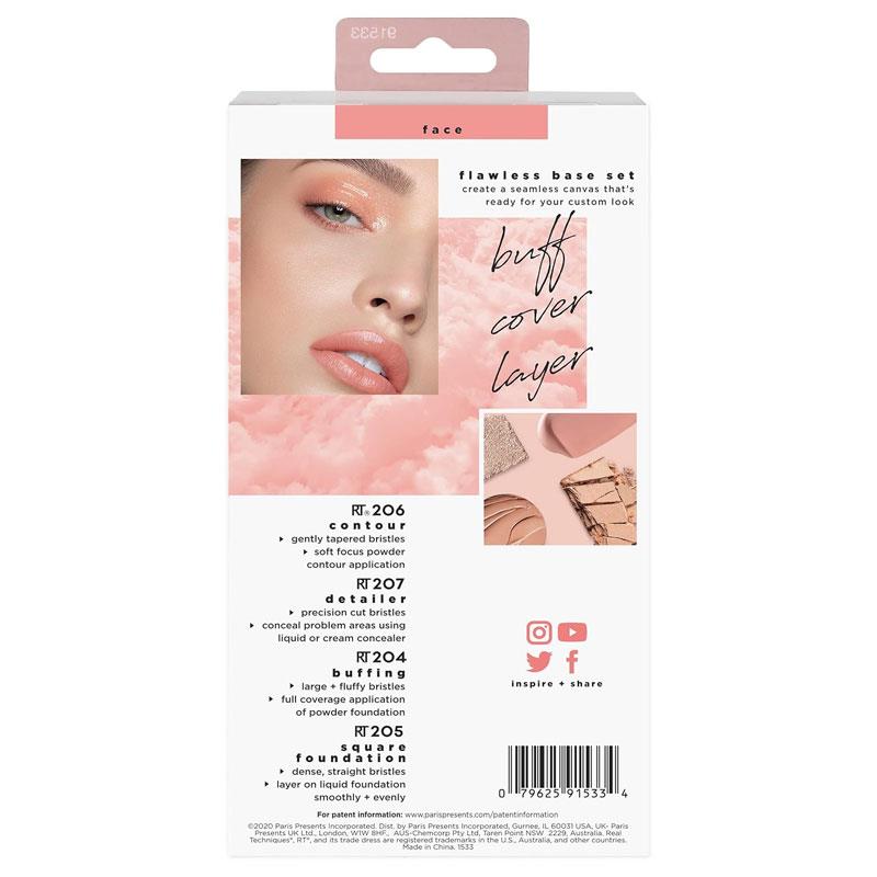Real Techniques Flawless Base Makeup Brush 4 Piece Set + Storage Cup