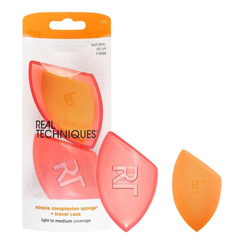 Real Techniques Miracle Complexion Sponge Makeup Blender + Travel Case Orange