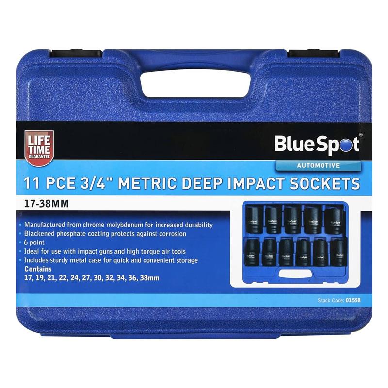 Blue Spot Tools 3/4 Inch Metric Deep Impact Sockets (17-38mm) 11 Piece