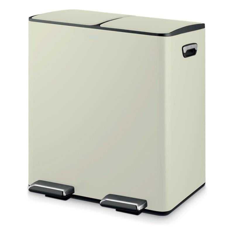 Tower Recycling Pedal Pin Two 20L Compartments Carbon Steel Body Two Inner Buckets 40 Litres Cream