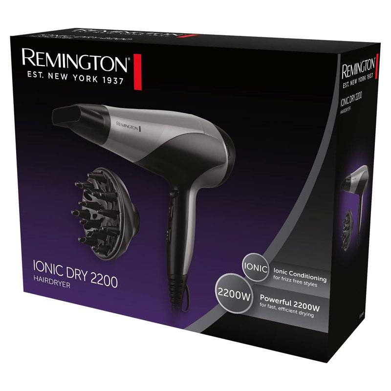 Remington Ionic Dry 2200 Hair Dryer With Diffuser & Concentrator 3 Heat 2 Speed Settings Silver