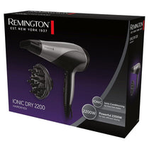 Remington Ionic Dry 2200 Hair Dryer With Diffuser & Concentrator 3 Heat 2 Speed Settings Silver