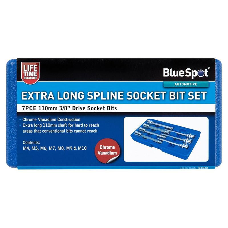 Blue Spot Tools 3/8 Inch Extra Long Spline Socket Bit Set 7 Piece