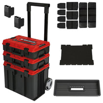 Einhell E-Case Tower Tool Storage System 3 Stackable Cases With Wheels Telescopic Handle Red/Black