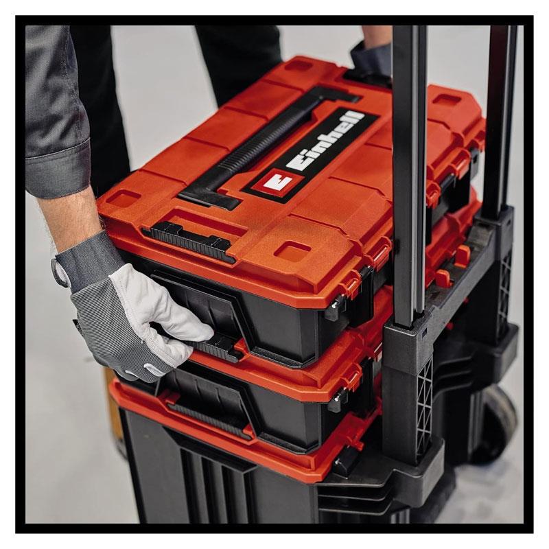 Einhell E-Case Tower Tool Storage System 3 Stackable Cases With Wheels Telescopic Handle Red/Black