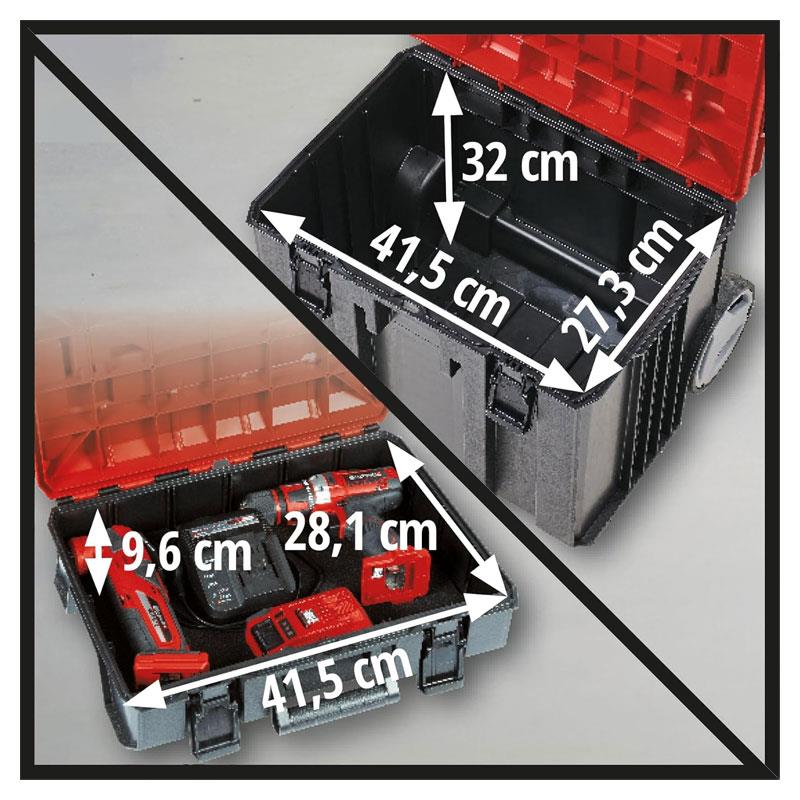 Einhell E-Case Tower Tool Storage System 3 Stackable Cases With Wheels Telescopic Handle Red/Black