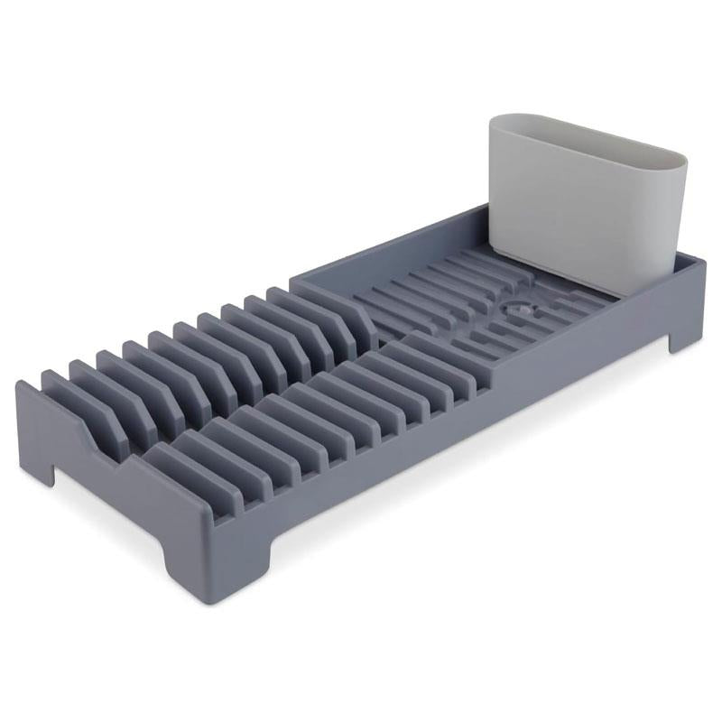 Tower Plastic Dish Drying Rack Removable Cutlery Holder Drainage Spout Sloping Base Grey