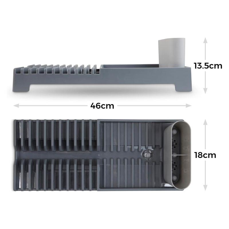 Tower Plastic Dish Drying Rack Removable Cutlery Holder Drainage Spout Sloping Base Grey