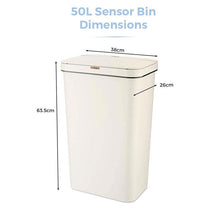Tower Sensor Bin 50 Litres Retainer Ring Battery Operated Cream