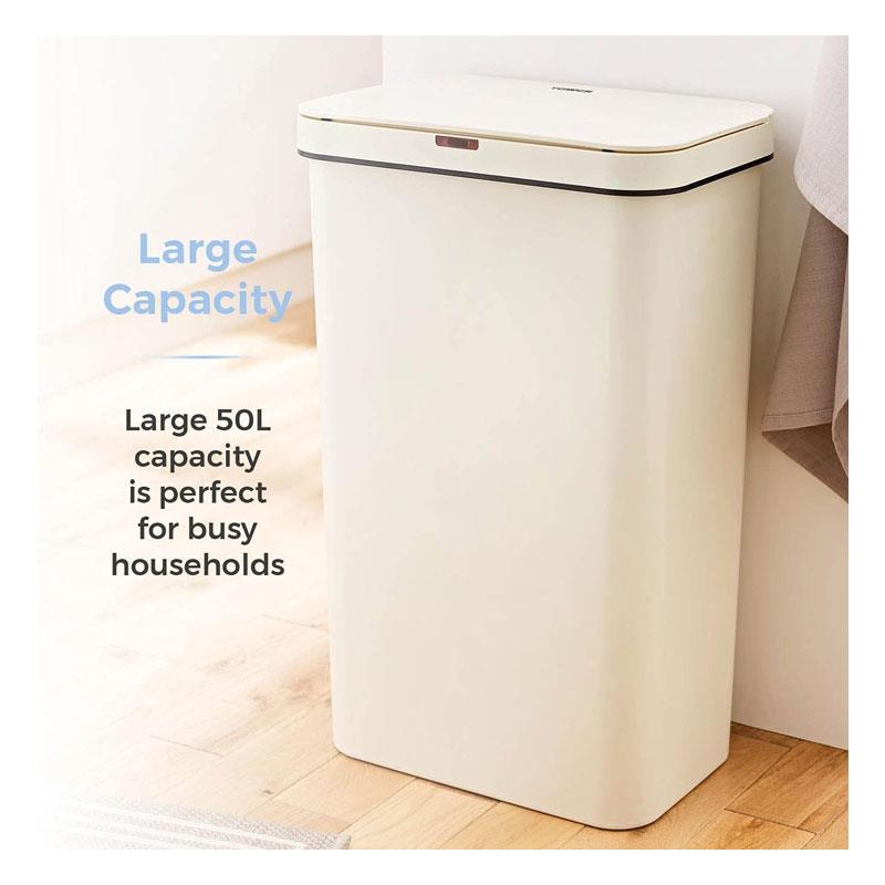Tower Sensor Bin 50 Litres Retainer Ring Battery Operated Cream