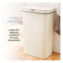 Tower Sensor Bin 50 Litres Retainer Ring Battery Operated Cream