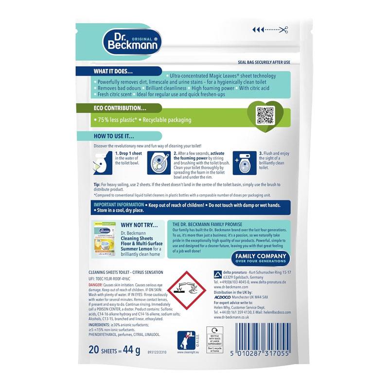 Dr. Beckmann Toilet Cleaning Sheets Powerful Citrus Fresh Hygienic Toilet Cleaner Sheets 20 Sheets Secondary image