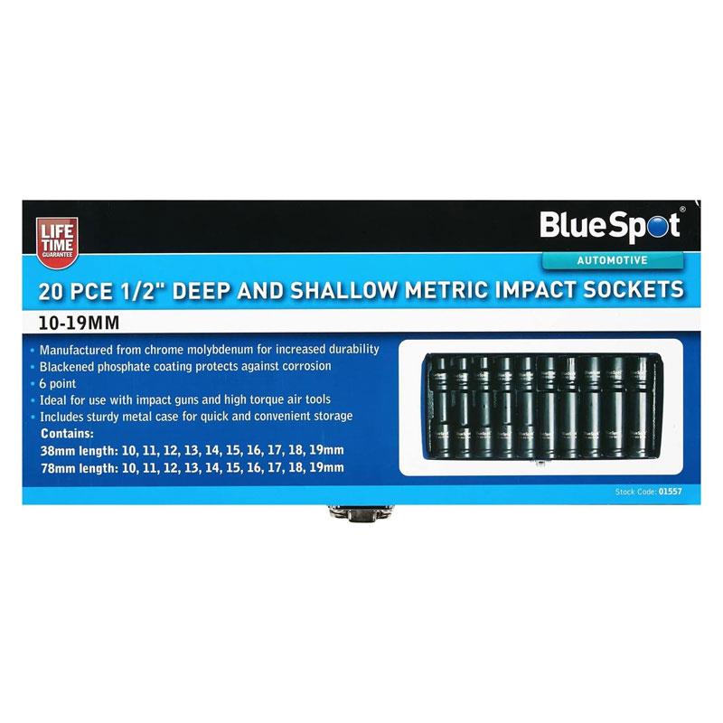 Blue Spot Tools 1/2 Inch Deep And Shallow Metric Impact Sockets (10-19mm) Black Main image