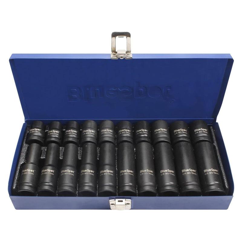 Blue Spot Tools 1/2 Inch Deep And Shallow Metric Impact Sockets (10-19mm) Black