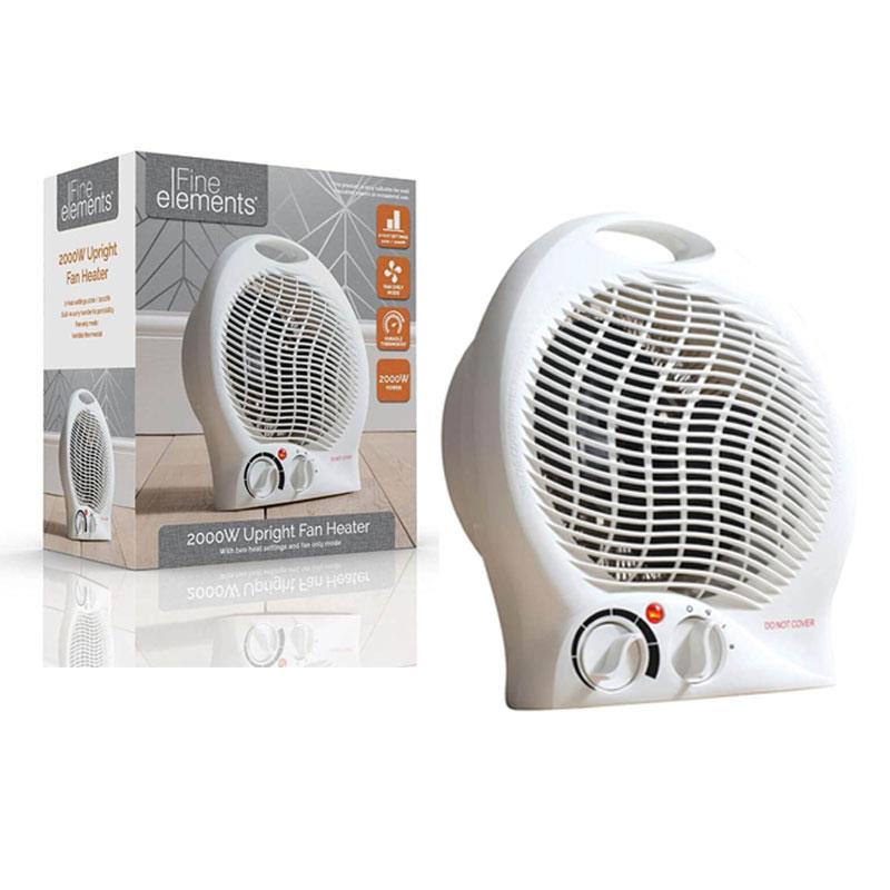 Fine Elements 2000W Upright Fan Heater 2 Heat Settings Thermostat Fan Only Mode Safety Cut-Out Instant Heat Ideal For Small Rooms Main image