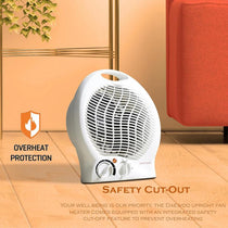 Fine Elements 2000W Upright Fan Heater 2 Heat Settings Thermostat Fan Only Mode Safety Cut-Out Instant Heat Ideal For Small Rooms