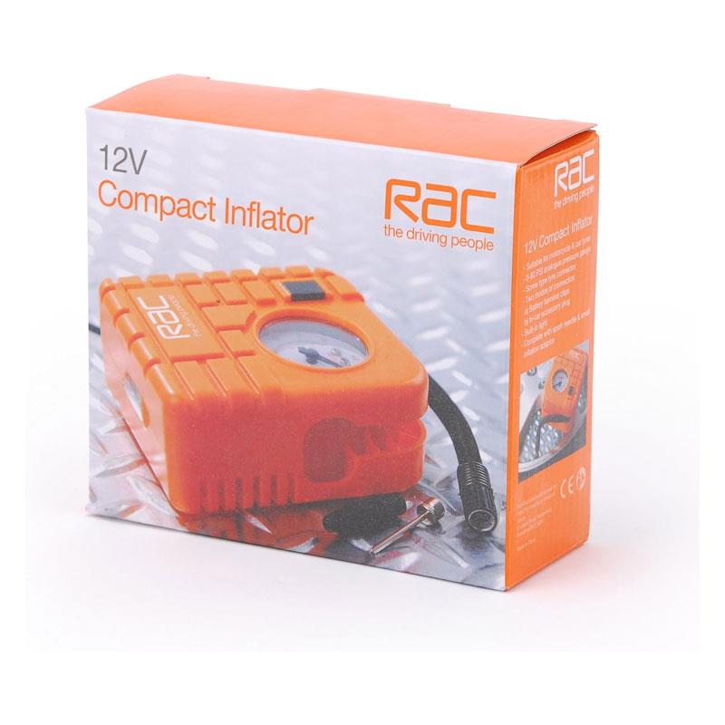 RAC 12V Compact Air Compressor Inflator Built-In Light Orange