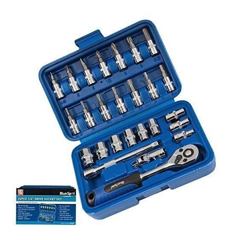 Blue Spot Tools 1/4 Inch Metric Socket Set (5-13mm) 26 Piece Silver