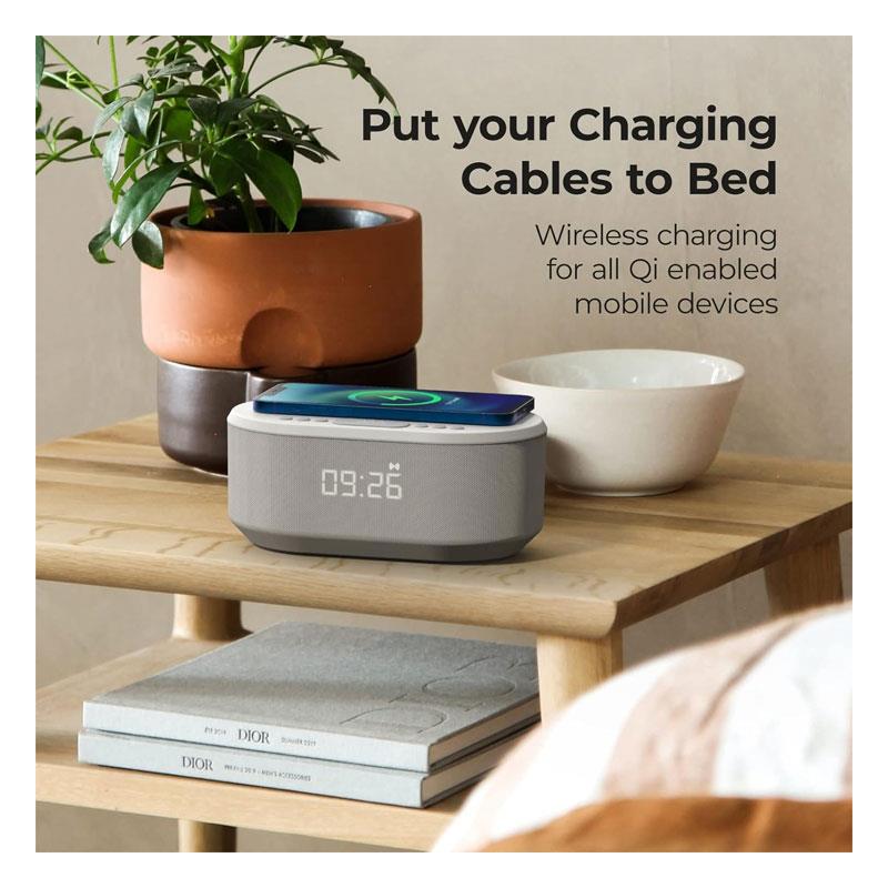 i-box Dawn Bedside Alarm Clock With Wireless Charging Bluetooth Speaker FM Radio 2 x 3W Stereo - White