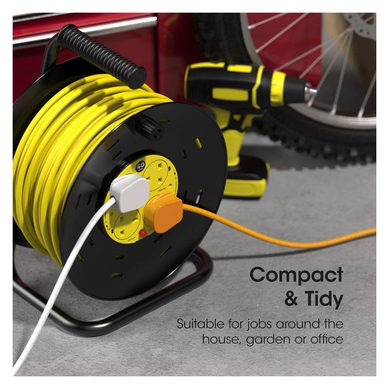 SLx Long-Reach 40m 4 Socket Extension Cable Reel 13A - Yellow