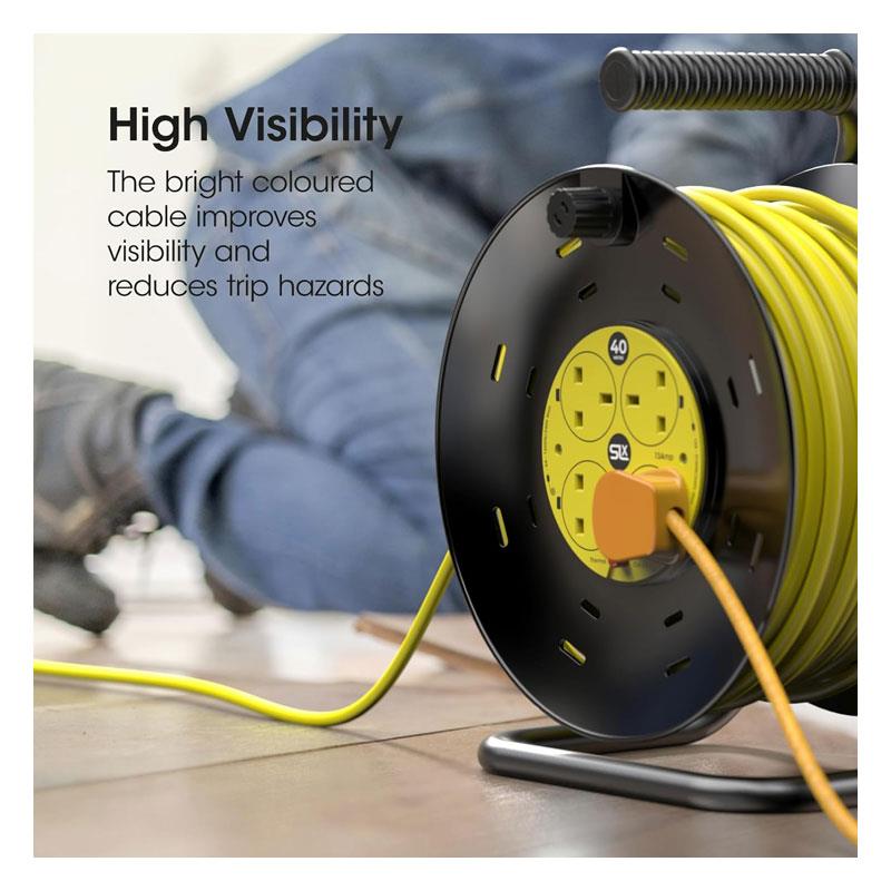 SLx Long-Reach 40m 4 Socket Extension Cable Reel 13A - Yellow