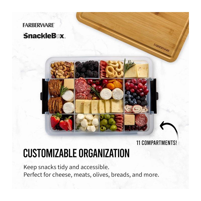 Farberware SnackleBox Bamboo Chopping Board And Box 11 Dividers 30 x 40.5 cm Wood