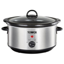 Tower Slow Cooker Stainless Steel 3.5 Litre 3 Heat Settings Removable Dishwasher Safe Pot 200W Silver