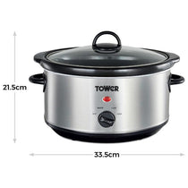 Tower Slow Cooker Stainless Steel 3.5 Litre 3 Heat Settings Removable Dishwasher Safe Pot 200W Silver