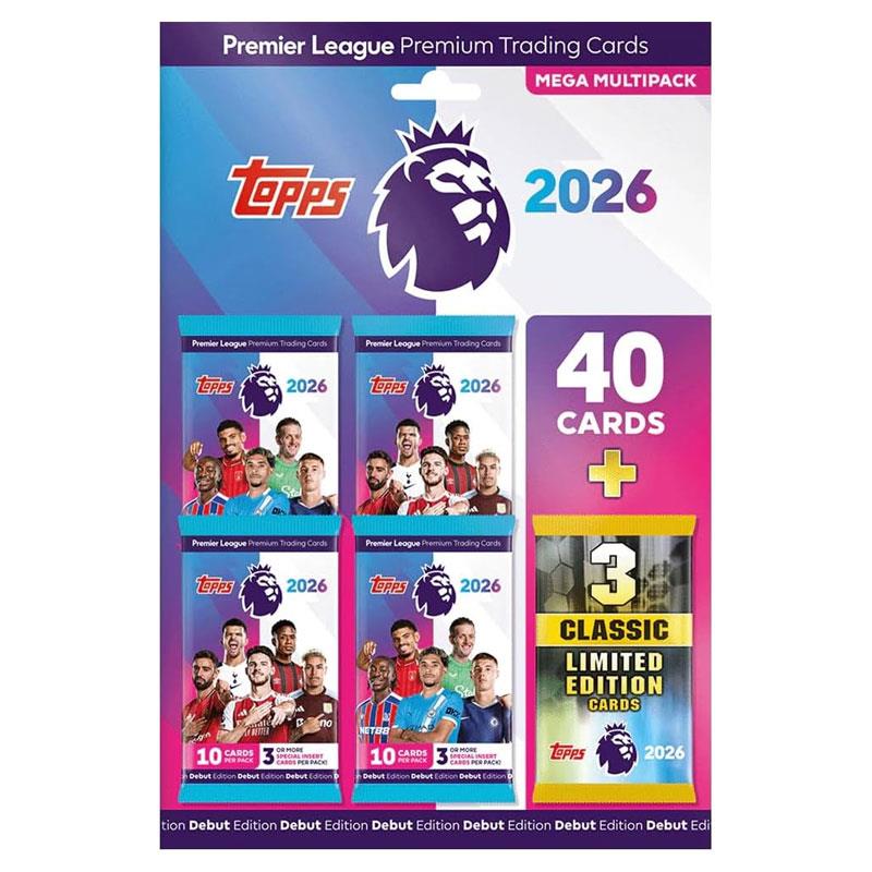 Topps Premier League 2026 Debut Edition Mega Trading Cards 40 Cards + 3 Random Classic LE Cards Multipack