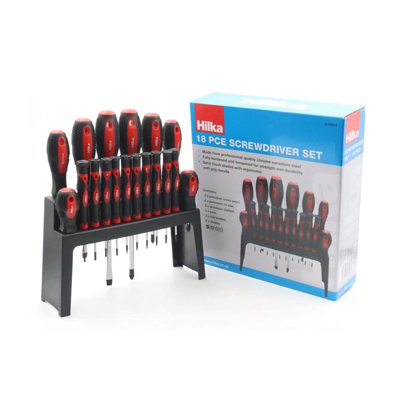 Hilka Tools Screwdriver Set 18 Piece Alloy Steel Chrome Vanadium Steel Red And Black