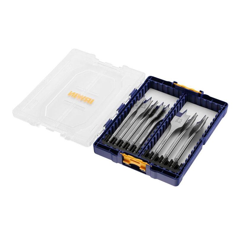 Irwin Blue Groove Flat Bit Set 4 x Faster Cut 12-32mm Tough Case TStak 8 Piece Main image