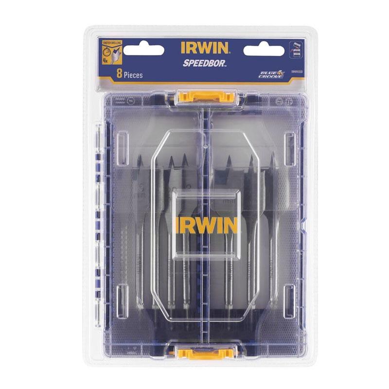 Irwin Blue Groove Flat Bit Set 4 x Faster Cut 12-32mm Tough Case TStak 8 Piece