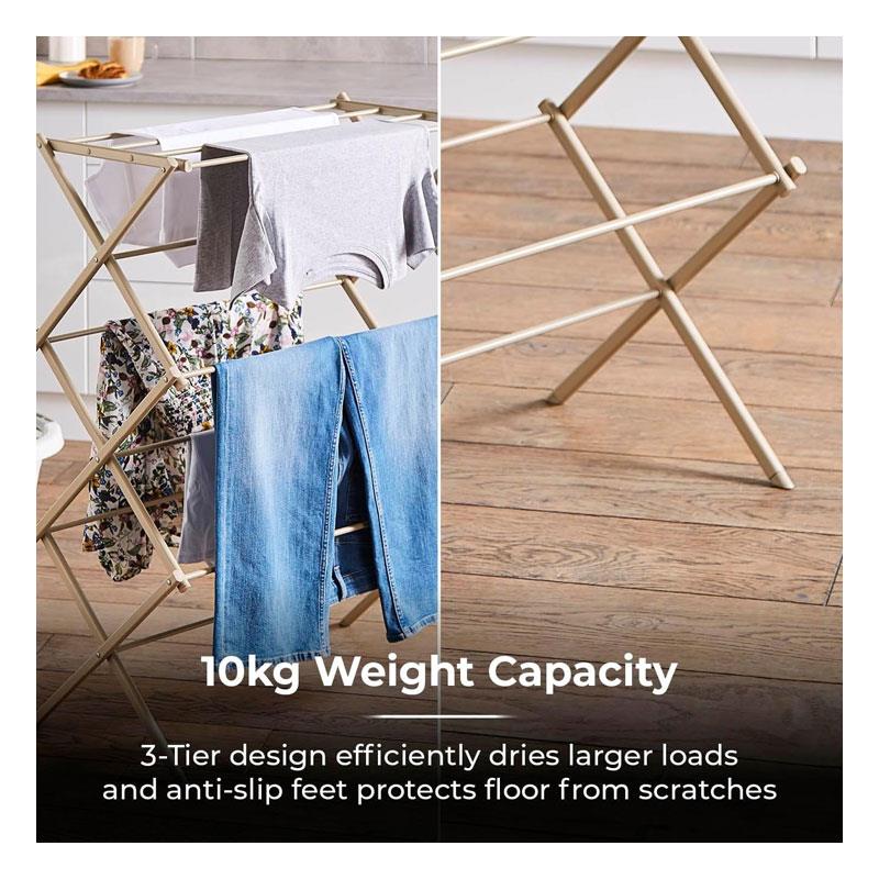 Tower 3 Tier Compact Airer 11 Drying Rods Anti-Slip Feet Weight Capacity 10kg Latte