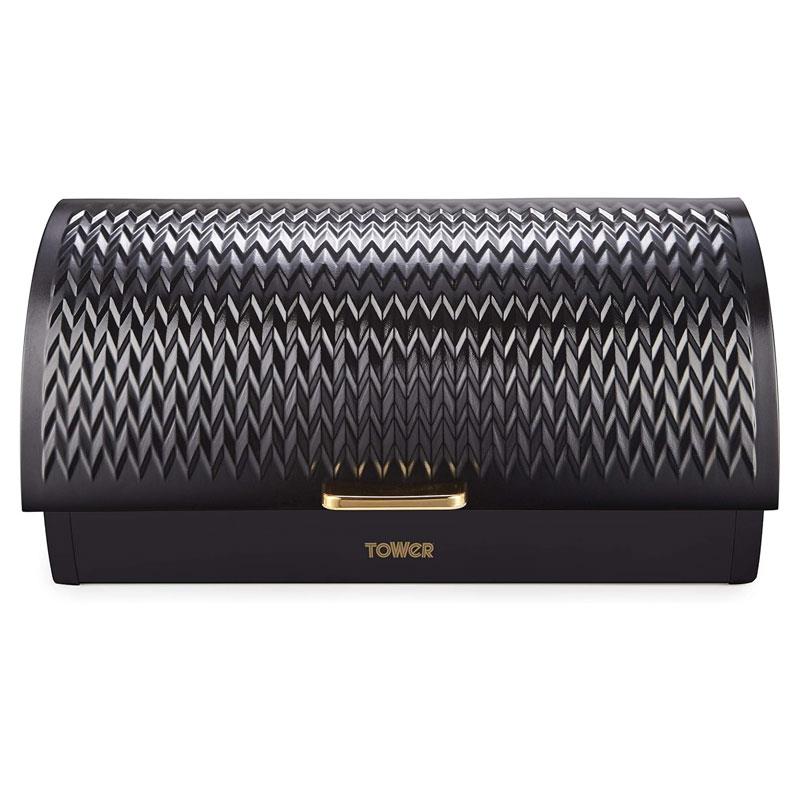 Tower Empire Roll Top Bread Bin Stainless Steel Black And Brass Main image