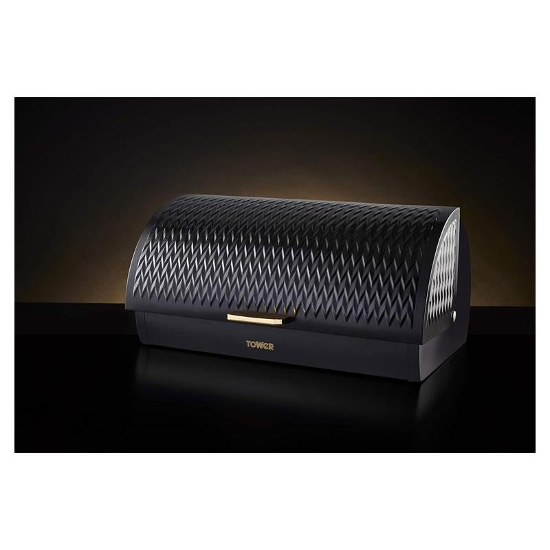 Tower Empire Roll Top Bread Bin Stainless Steel Black And Brass