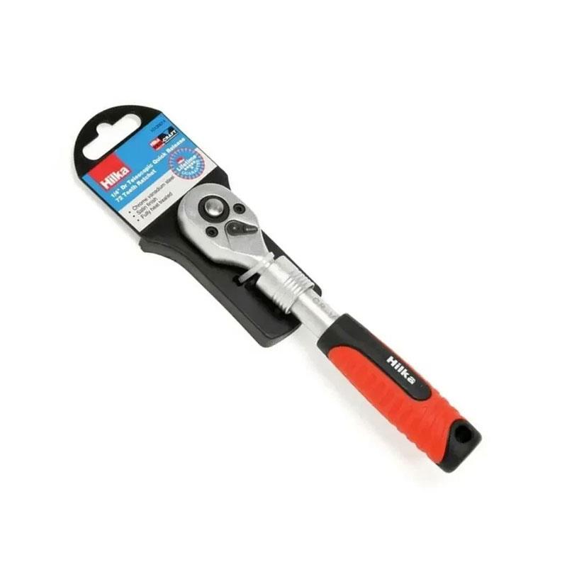 Hilka Tools 1/4 Inch Telescopic Ratchet 157 To 207mm Chrome Vanadium Steel 72 Teeth Red