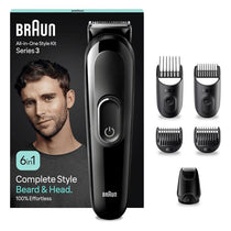 Braun Series 3 6-In1 All-In-One Style Men Grooming Kit Beard Trimmer Hair Clipping & More Ultra-Sharp Blade Washable Heads Black