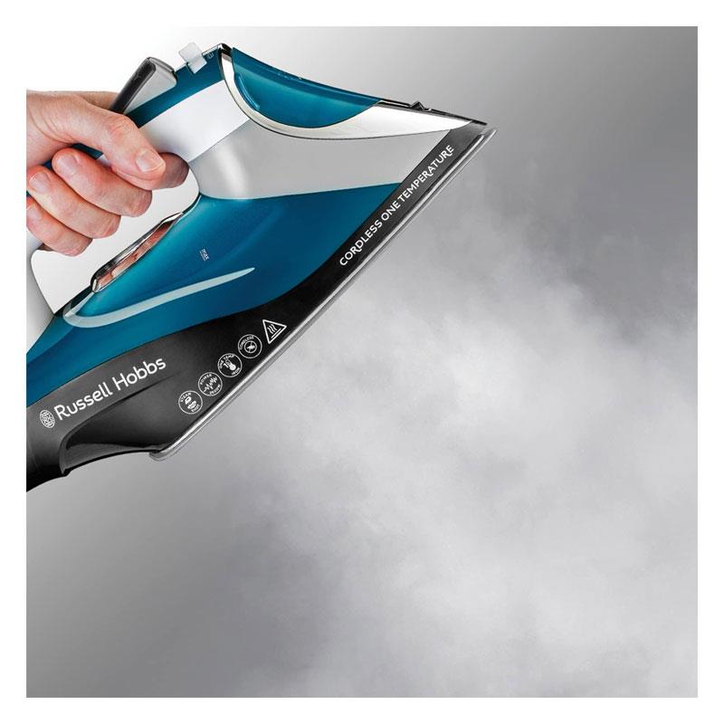 Russell Hobbs Cordless One Temperature Steam Iron Ceramic Soleplate 2600W 350ml Water Tank Blue/White
