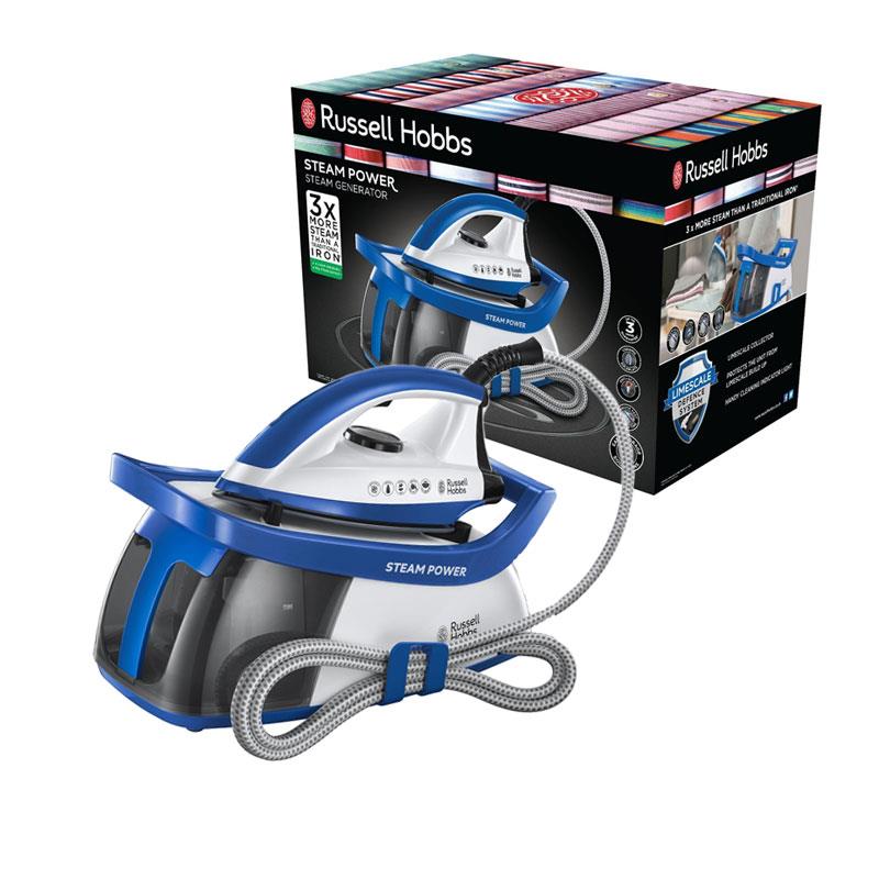 Russell Hobbs Power 95 Station Series 2 Steam Generator Iron Ceramic Soleplate 2600W 1.3 Litre Water Tank Blue/White Main image