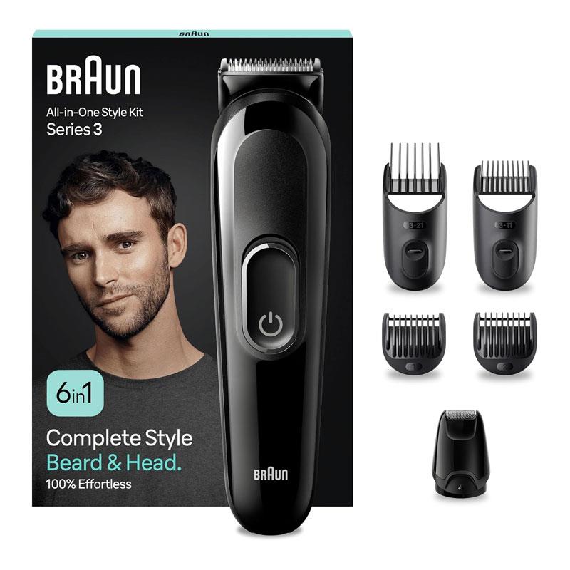 Braun Series 3 6-In1 All-in-One Style Kit Male Grooming Beard & Precision Trimmer Hair Clippers Lifetime Sharp Blades Black