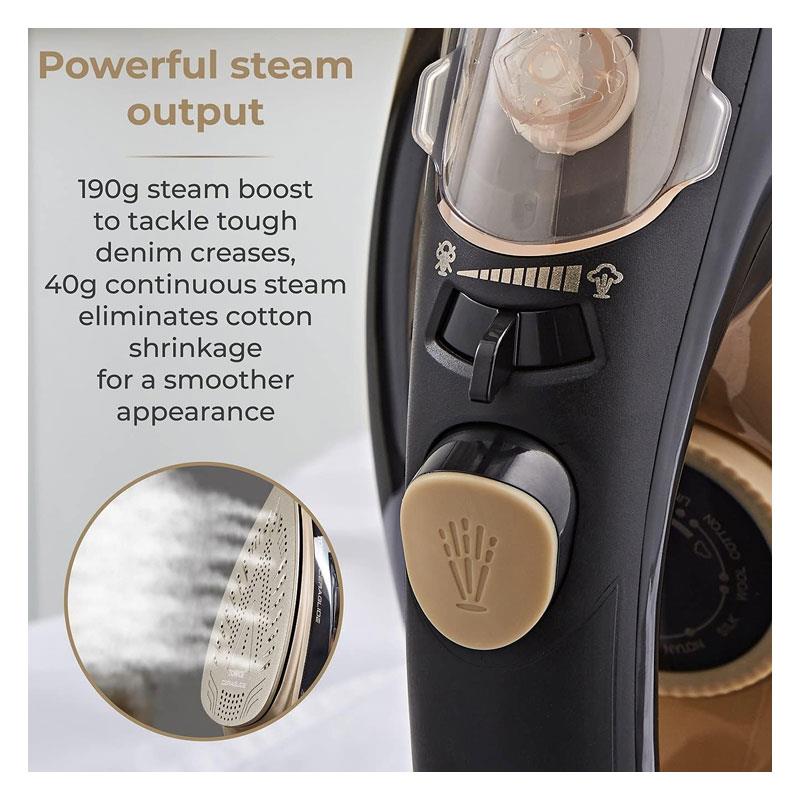 Tower Ceraglide Steam Iron Ceramic Soleplate Fast Heat-Up 3100W 265ml Water Tank Black And Gold