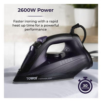 Tower CeraGlide Ultra Speed Iron Ceramic Soleplate Variable Steam Function 2600W Purple