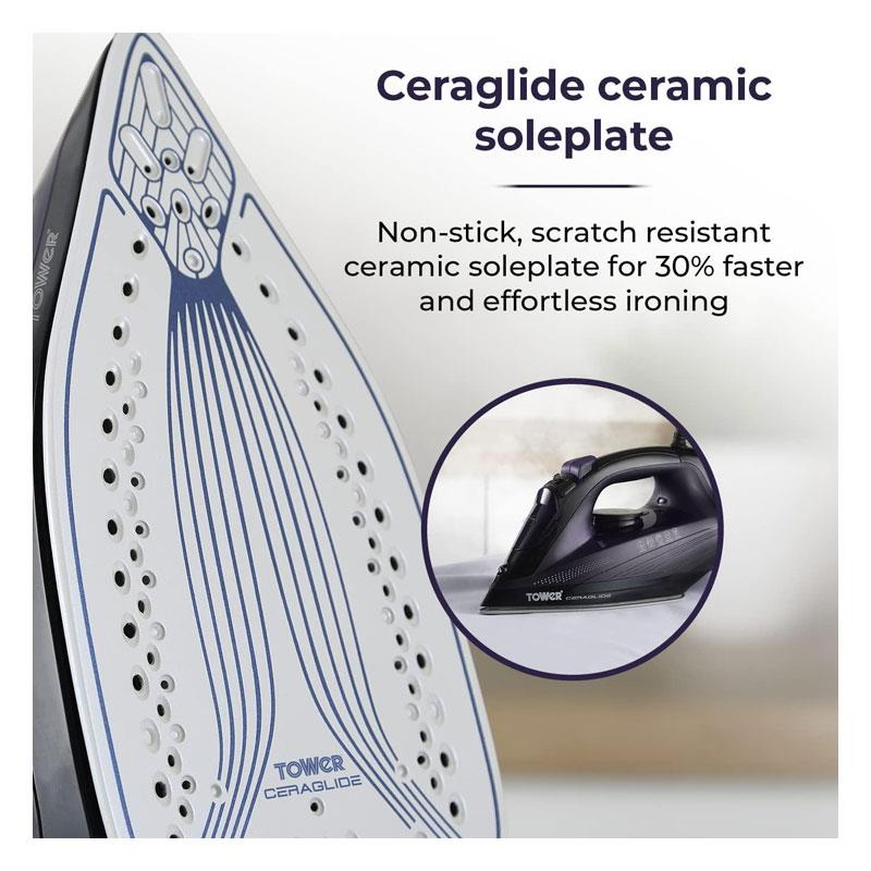 Tower CeraGlide Ultra Speed Iron Ceramic Soleplate Variable Steam Function 2600W Purple