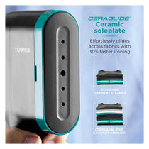 Tower Digital Handheld Garment Steamer Ceraglide Ceramic Soleplate Brush Attachment 1400W Black & Teal