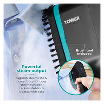Tower Digital Handheld Garment Steamer Ceraglide Ceramic Soleplate Brush Attachment 1400W Black & Teal
